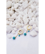 Tiny gold Hoops Dainty Gold Huggies Earrings Turquoise Earrings Small da... - £23.35 GBP