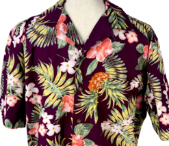 Saddlebred Hawaiian Aloha Shirt Medium Pineapple Hibiscus Plumeria Leaves - £31.44 GBP