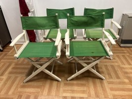Vintage DIRECTOR CHAIR SET OF 4 telescope canvas wood folding wooden patio green - £121.78 GBP