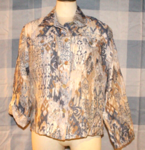 Women&#39;s Ruby Road Sheer Beige &amp; Blue Button Up Roll Tab Sleeve Jacket Si... - £15.55 GBP