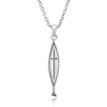 Symbolic Fish and Cross or Ichthys Christian Sterling Silver Pendant Nec... - £12.98 GBP