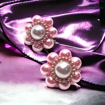 Vintage Japan pink faux pearl silver tone clip on earrings - $11.97