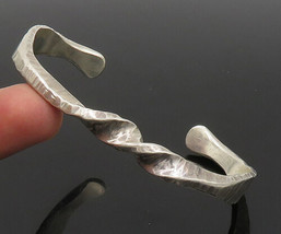 LINDA ALLARD 925 Silver - Vintage Shiny Textured Twist Cuff Bracelet - BT9315 - £117.80 GBP