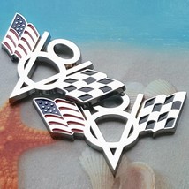 2Pcs/Set NEW V8 Flag Emblem  Sticker  Chrome For Chevy Corvette  Vehicle Car Dec - £65.29 GBP