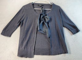 DKNY Cardigan Sweater Womens Petite Small Gray Knit Long Sleeve Drawstring EUC - £15.77 GBP