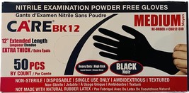 Care Black Nitrile Examination Powder Free Gloves Medium 12&quot; Extended 50 PCS - £9.49 GBP