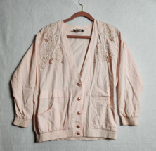 Saint Germaine Paris Womens Jacket Embelished Lace Beads Usa Size M Cotton Pink - £13.70 GBP