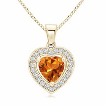 Authenticity Guarantee 
Floating Citrine Heart Pendant with Diamond Halo in 1... - £586.35 GBP