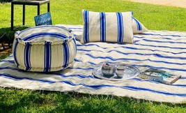 Round pouf kilim , Pillow cushion , handwoven carpet , blue and white color , pi - £439.64 GBP