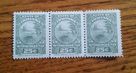 016 Vintage Block of 3 1943 Indiana Intangibles Tax Stamps  25 Cents Unused? - £7.85 GBP