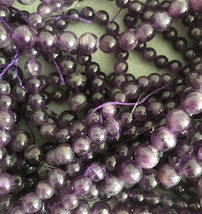 8mm Natural Amethyst Round Beads, 1 15in Strand, dark purple gemstone - $12.00