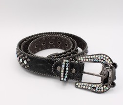 Elite Premium Denim Men&#39;s Designer Bear Buckle Rhinestone Leather Belt XL (38) - £47.88 GBP