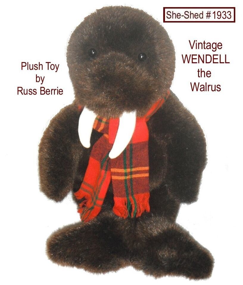 Primary image for Vintage Wendell the Walrus w/ red plaid scarf  by Russ Berrie Plush Toys