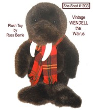 Vintage Wendell the Walrus w/ red plaid scarf  by Russ Berrie Plush Toys - $14.95