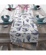French Country Blue Teapot Runner Blue and White Teapot Table Linen Chin... - $45.50