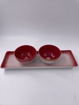 Christmas Sheffield 14&quot; Platter Tray Rectangle Dish Set of 2 4&quot; Dip Bowl... - $29.69