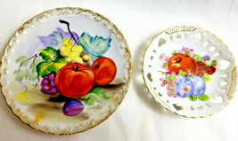 2 Small Hand-painted Collectable Porcelain Plates Bright Fruit Colors - $24.95