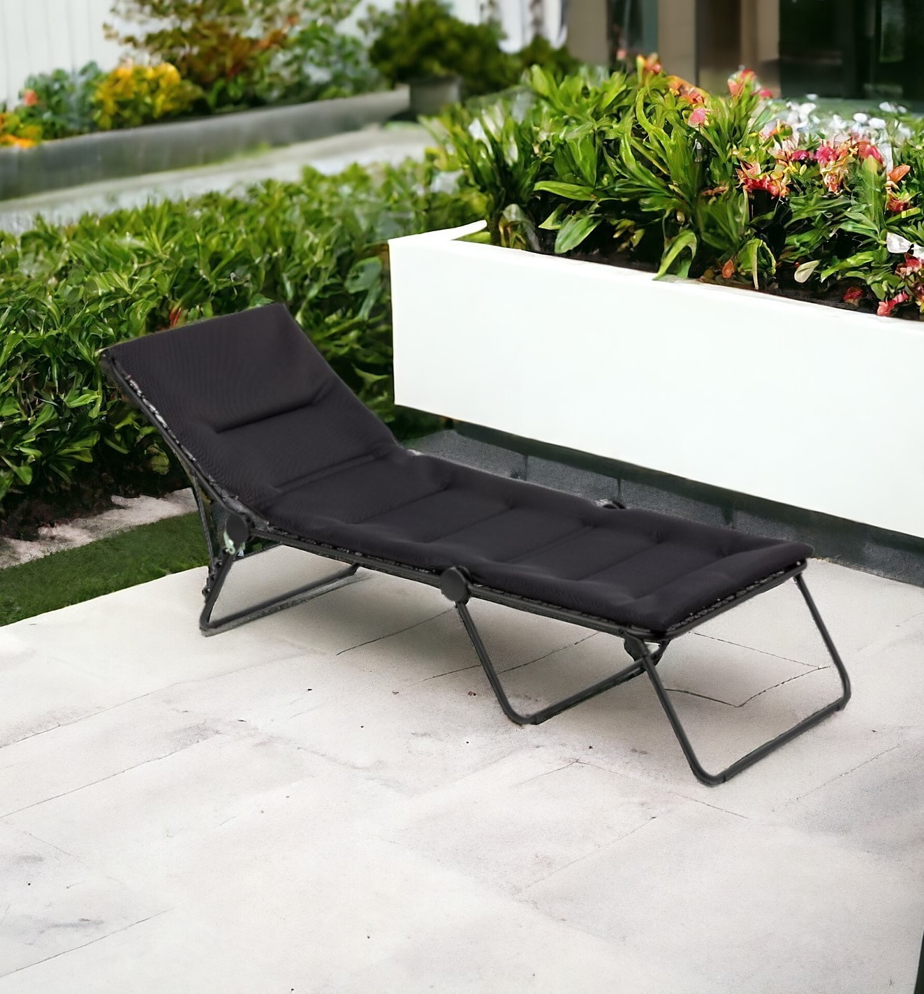 28&quot; Black and Steel Outdoor Chaise Lounge with Black Cushion - $499.21