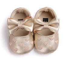 NEW Baby Girl Gold Hearts Bow Faux Leather Mary Jane Crib Shoes Valentine&#39;s Day - £4.68 GBP