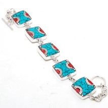 Turquoise Red Coral Handmade Ethnic Tribal Jewelry Bracelet Tibetan 8&quot; SA 2241 - £7.98 GBP