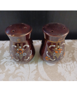 Vintage Japan 1414 Salt &amp; Pepper Shakers - Brown, Enameled Floral Dots - $11.88