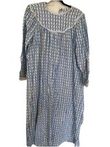 Lanz of Salzburg Blue Floral Hearts Tyrolean Flannel Night Gown Pajama Large - £34.70 GBP