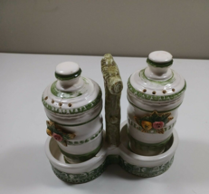 harvest brand salt and pepper shakers # 3472 green/white with flowers - $5.94