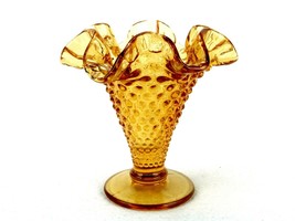 Fenton Amber Hobnail Miniature Vase, 4&quot; High, Round Base, #FNT221B - $19.55