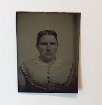 Tiny Antique Tintype Photo of Girl with Masculine Features Lightly Tinted Cheeks - $11.00