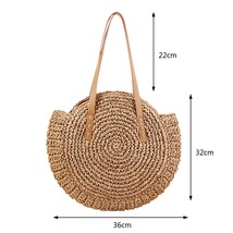 Round Straw Beach Bag for Women 2023 Vintage Large Woven  Bag Raffia  Rattan Han - £46.92 GBP