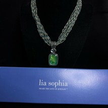 Lia Sophia Silver Tone Blue & Silver Bead Necklace W/Green Blue Pendant (2778) - $15.00