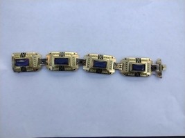 gold color vintage art deco bracelet with black enamel. blue glasses, SP... - $127.71