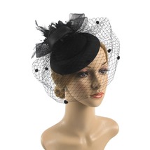 Women Pillbox Hat Polka Dot Veil Vintage Fascinators Tea Party Bridal Wedding Ha - £10.21 GBP