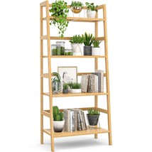 Ladder Bookshelf, 4-Tier Bamboo Ladder Shelf 49.2 Book Shelf Floor Freestanding  - £103.19 GBP