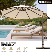 Beige 8.5Ft Patio Offset Hanging Umbrella Garden Adjustable Cantilever S... - £128.78 GBP