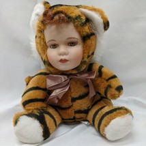 Seymour Mann Tiger Doll Porcelain Face With Bow 8&quot; - £13.97 GBP