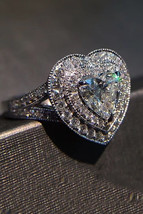 Heart Shape 2.75Ct Simulated Diamond Halo Engagement Ring 14k White Gold Size 6 - £176.00 GBP