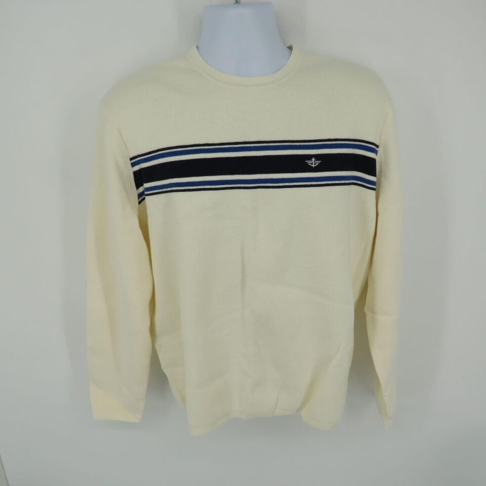Dockers Mens Milano Classic Fit Striped Sweater Ivory XL NWT $60 - $19.00