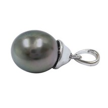 14k White Gold Tahitian Cultured Pearl Drop Pendant Retail Value = - £197.44 GBP