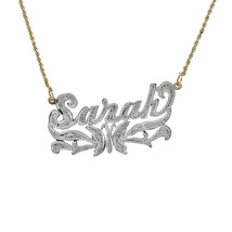 0.10 Carat Diamond &#39;Sarah&#39; Nameplate Necklace 14K Two Tone Gold - £788.12 GBP