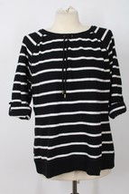 LRL Ralph Lauren Jeans Co XL Black White Stripe 100% Cotton Roll-Tab Sweater Top - £22.28 GBP