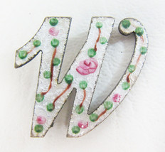 Hand Painted Vintage Guilloche W Or M Monogram Brooch - £11.79 GBP