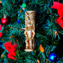 Handmade Tiki God Christmas Tree Ornament, Glitter Hawaiian Holiday Bar Decor - £24.10 GBP