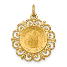 14k Polished and Satin Solid Saint Francis of Assisi Medal Scalloped Edg... - $9,122.76 MXN