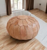 Premium Moroccan Round Leather Pouf,Handmade Leather Ottoman Footstool P... - $105.07 CAD