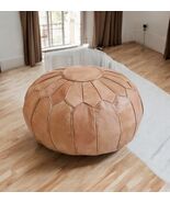 Premium Moroccan Round Leather Pouf,Handmade Leather Ottoman Footstool P... - $105.07 CAD
