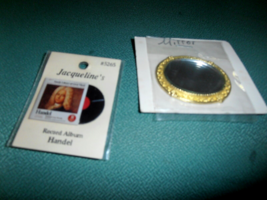 Dollhouse furniture Miniature Gold Mirror &amp; Jacqueline&#39;s Handel Record Album Set - £17.41 GBP