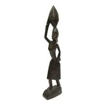 Hand Carved Dark Wood Tribal African Woman 12&quot; Figurine Vintage - $19.77