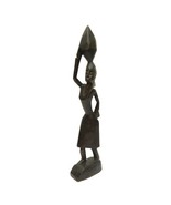 Hand Carved Dark Wood Tribal African Woman 12&quot; Figurine Vintage - £15.80 GBP