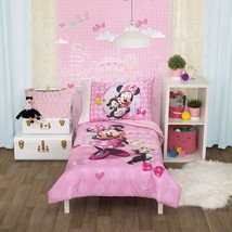 Toddler Bedding Set Minnie Mouse 4-Piece Pink Girls Sheets Comforter PIllow Case - £70.22 GBP
